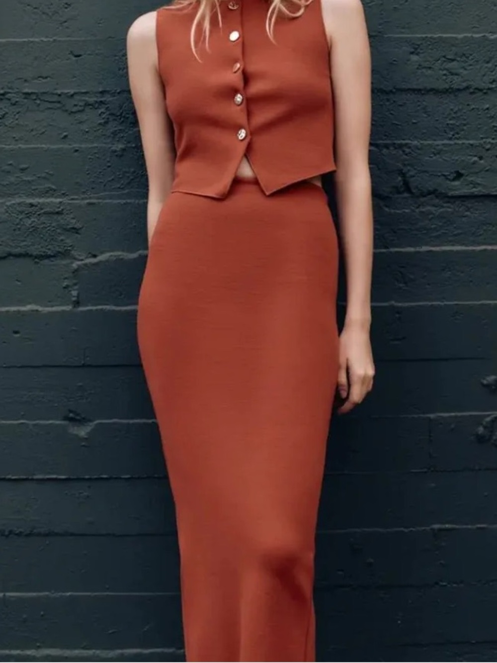 Zara Pencil Maxi Skirt Burnt Orange Sz Small NWT